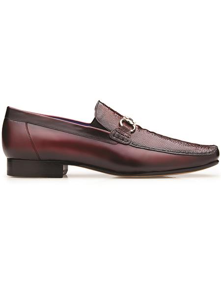 Belvedere Bruno Ostrich and Italian Calfskin Shoes Dark Burgundy