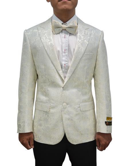 Ivory Dinner Jacket - Ivory Blazer - Cream Paisley Wedding T