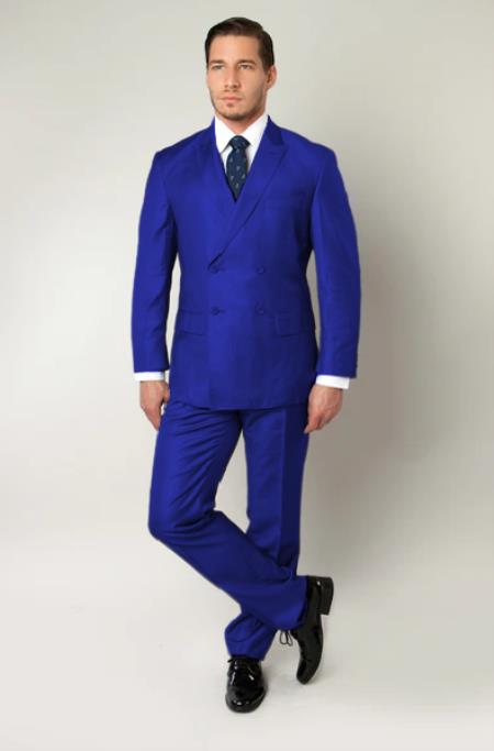 Navy Blue Double Breasted Suit - Slim Fitted Suit