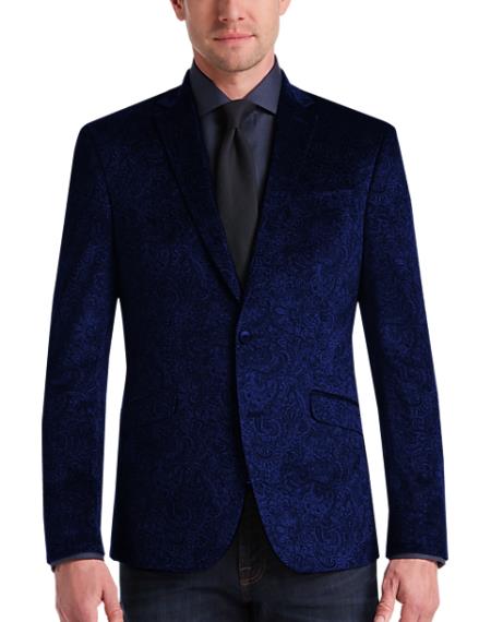 Navy Blue Velvet Blazer - Paisley Sport Coat - Slim Fit