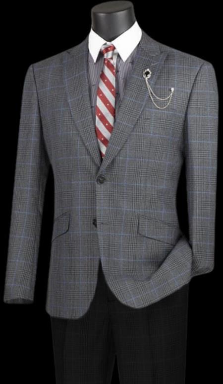 Charcoal Plaid Blazer - Mens Charcoal Windowpane Sportcoat
