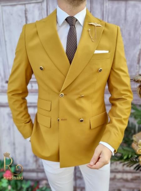 Camel Double Breasted Blazer - Gold Sport Coat