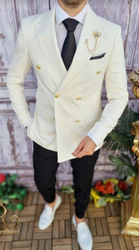 Ivory Double Breasted Blazer With Gold Buttons - Cream Sport Coat - Off White Jacket