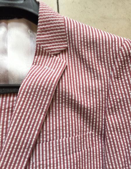 Men's Modern Fit suits Striped Cotton Blend seersucker Red/W