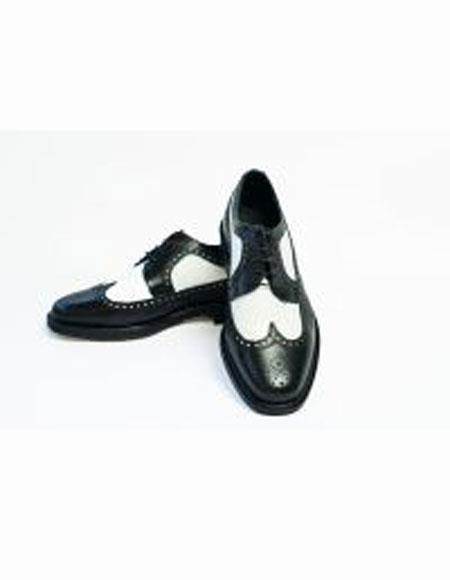 Men's Lace Up Black~White Thin Leather Sole Shoes