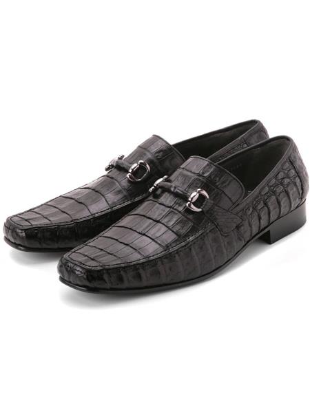 Mens Black Genuine Caiman Crocodile Belly Shoes