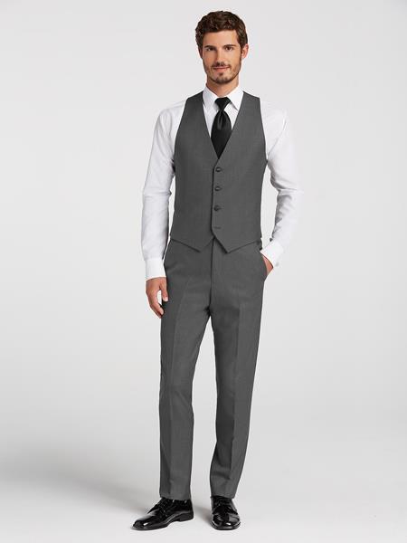 Charcoal Grey Gray Satin Edged Notch Lapel Vested Tuxedo Woo