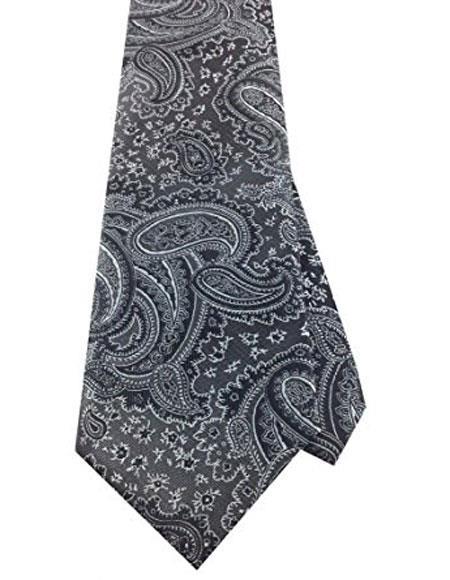 Men's Necktie Woven Polyester Black Grey with white fancy Pa