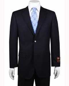  2-button Solid Navy Suit Wool