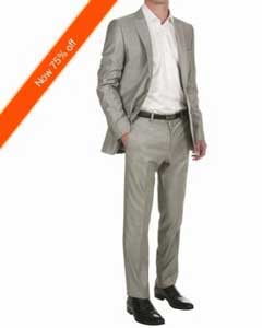  2-Button Silver Fitted Suit Wool