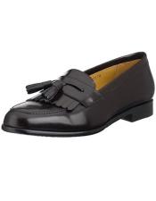  JSM-6404 Mens Black Slip-on Italian Calfskin Tassle Loafers Leather