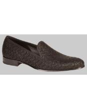  JSM-6546 Mens Handmade Black Embossed Suede Loafers Leather Shoe