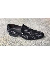  JSM-5506 Mens Black Embroider Genuine Suede Leather Slip-On Loafer