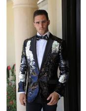  CH1859 Mens Black fashion paisley print tuxedo Sequin ~