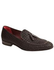  JSM-6396 Mens Black Slip-on Tassle Textured Suede Loafer Shoes
