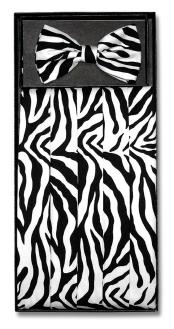  Mens Zebra Skin Design Black/White Polyester Bowtie & Matching