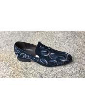  JSM-5505 Mens Genuine Suede Leather Slip-On Blue Embroider Loafer