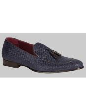  JSM-6397 Mens Blue Slip-on Tassle Textured Suede Loafer Shoes