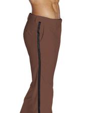  Mens Flat Front With Satin Band Brown Classic Fit