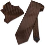  KC7945 Chocolate brown color shade Striped NeckTie & Handkerchief