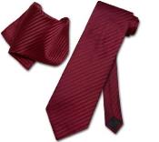  ~ Maroon ~ Wine Color Striped Necktie & Handkerchief