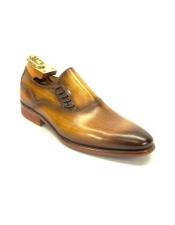  GD1175 Mens Carrucci Decorative Cognac Lace-up Slip-on Loafer Shoes