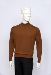 Brighton Men's Cognac Mock Neck Fine Gauge Knit Multi Long Sleeve Sweater 
