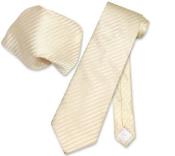  Yolk Cream Striped Necktie & Handkerchief Matching Neck Tie
