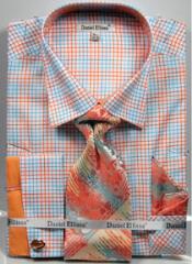  Ellissa Graph Checker French Cuff Dress Shirt Set Peach