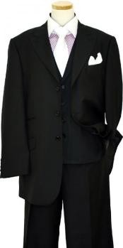  Solid Liquid Jet Black Wool Fabric & Silk Vested