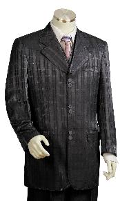 3 Piece Vested Liquid Jet Black Long length Zoot Suit For sale ~ Pachuco Mens Suit Perfect for Wedding  