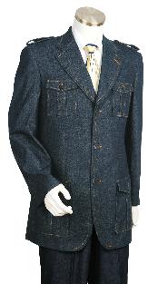  Blue Fashion Long length Zoot Denim Fabric Suit For