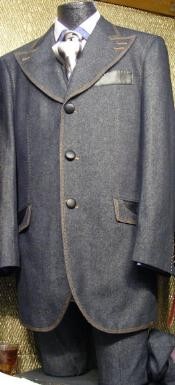  UZ8389 3 Piece Denim Cotton Fabric Suit For sale
