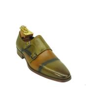  GD1439 Mens Fashionable Two Tone Monk Strap Loafer Tan