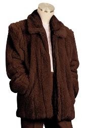  ER5556 Faux Fur 3/4 Length Coat brown color shade