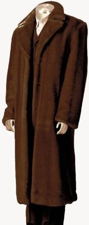  HL2432 Faux Fur Full Length Coat brown color shade