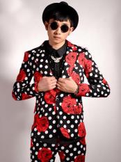  JSM-6842 Mens Flower/Polka Dot Pattern Black and Red Peak