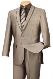  Tuxedo - Khaki Tuxedo Shawl Collar Trimmed No Pleated