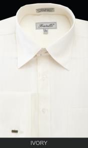  Cuff Dress Shirt - Herringbone Tweed Stripe Ivory 