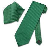  Emerald Green Striped NeckTie & Handkerchief