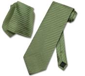  Olive Green Striped Necktie & Handkerchief