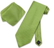  Green Striped Necktie & Handkerchief Matching Tie Set 