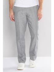  MO498 Mens Regular Fit Flat Front Linen Pant Grey
