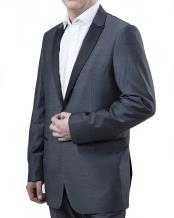  One button front zip fly peak lapel grey suit