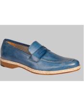 JSM-6569 Mens Blue Leather Sole Rope Welt Loafer Shoes