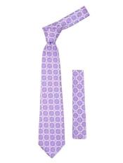  Lavender Floral Design Fashionable Necktie With Handkderchief Set