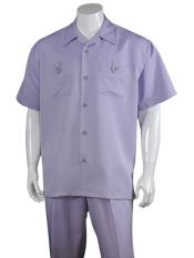  Mens 5 Button Lavender Casual 100% Polyester Short Sleeve