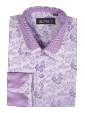  Mens Floral Pattern Classic Fit Standard Cuff Lavender Shirt