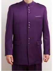  Mens Single Breasted Mandarin Collar 2 Piece Purple Nehru