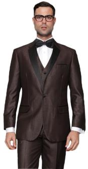  mens 1 Button Single Breasted Vested Brown Tuxedo Suit